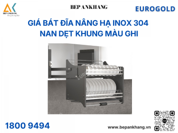 Giá bát đĩa nâng hạ inox 304 nan dẹt khung màu ghi EUI304190 (EUT9190VX) – Eurogold